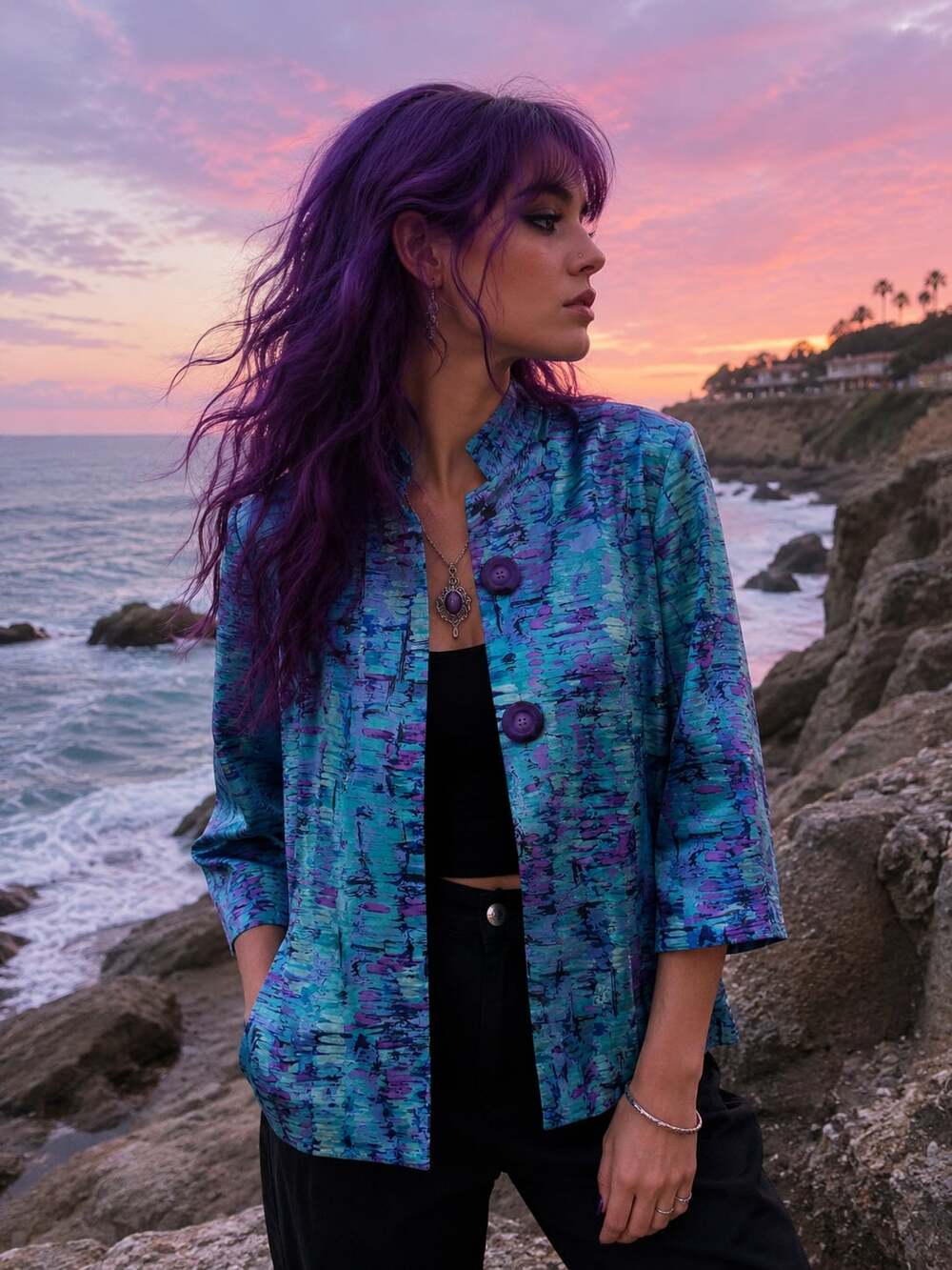 Vintage Perceptions New York Abstract Print Button-Up Jacket Sz.8